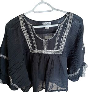 Black Embroidered Women's Boho Top